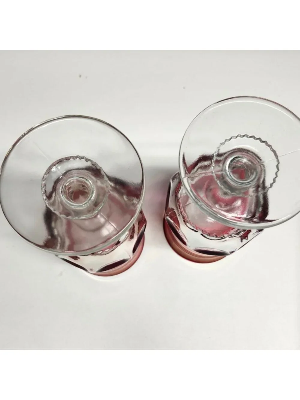 Tiffin Franciscan Cranberry Thumbprint King's Crown Vintage Glass Goblets Set